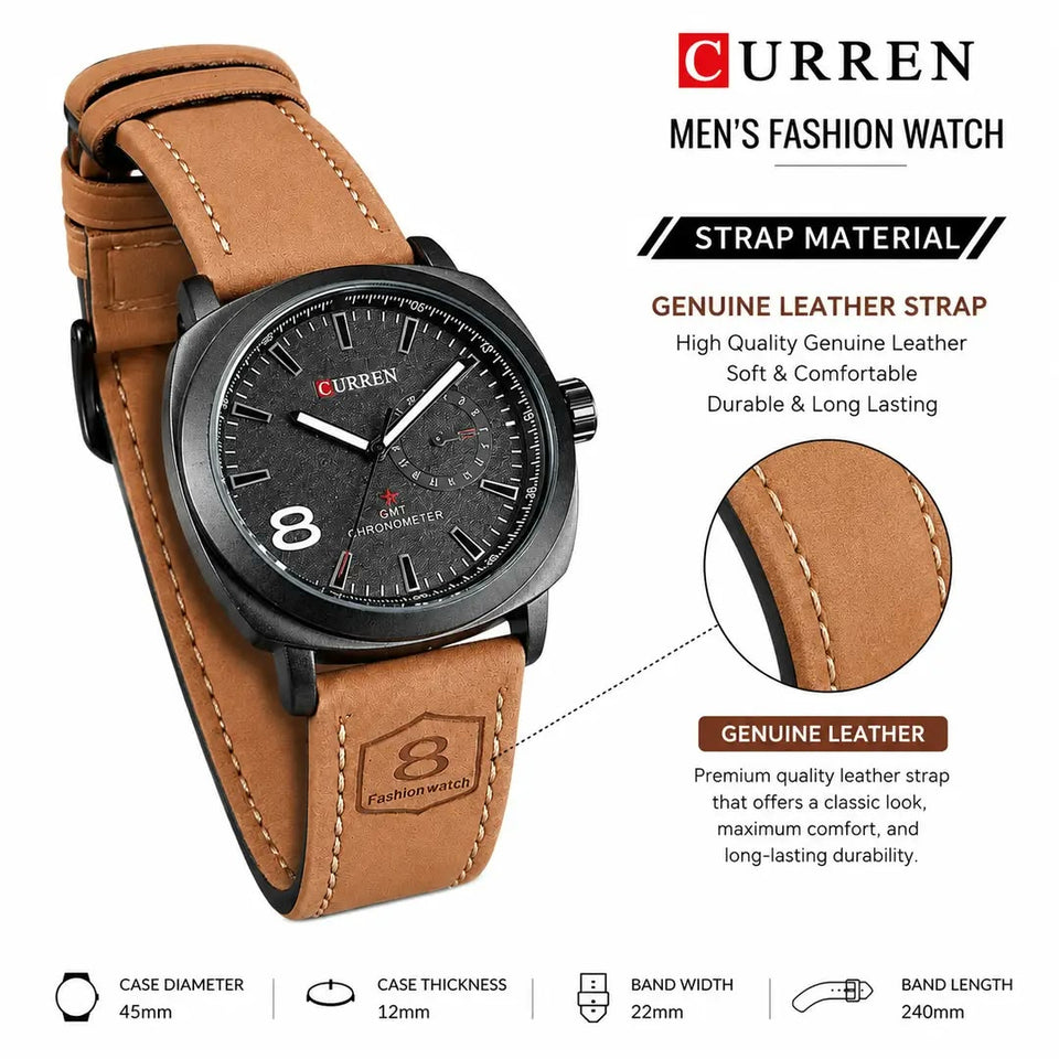 Product Name: Curren Men's Leather Strap Quartz Watch – Luxury Analog